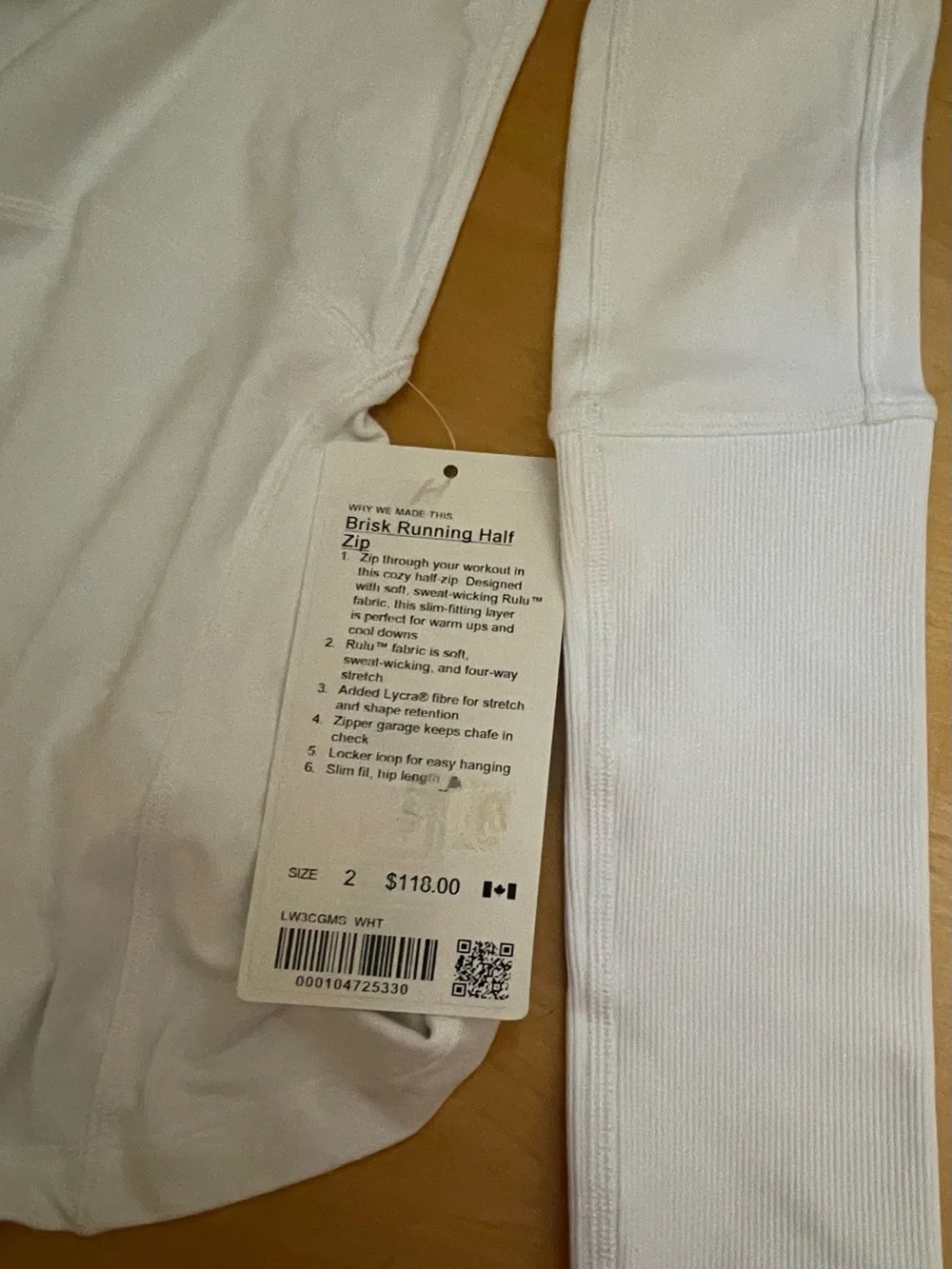 NWT Lululemon Brisk Running Half Zip White Size 2